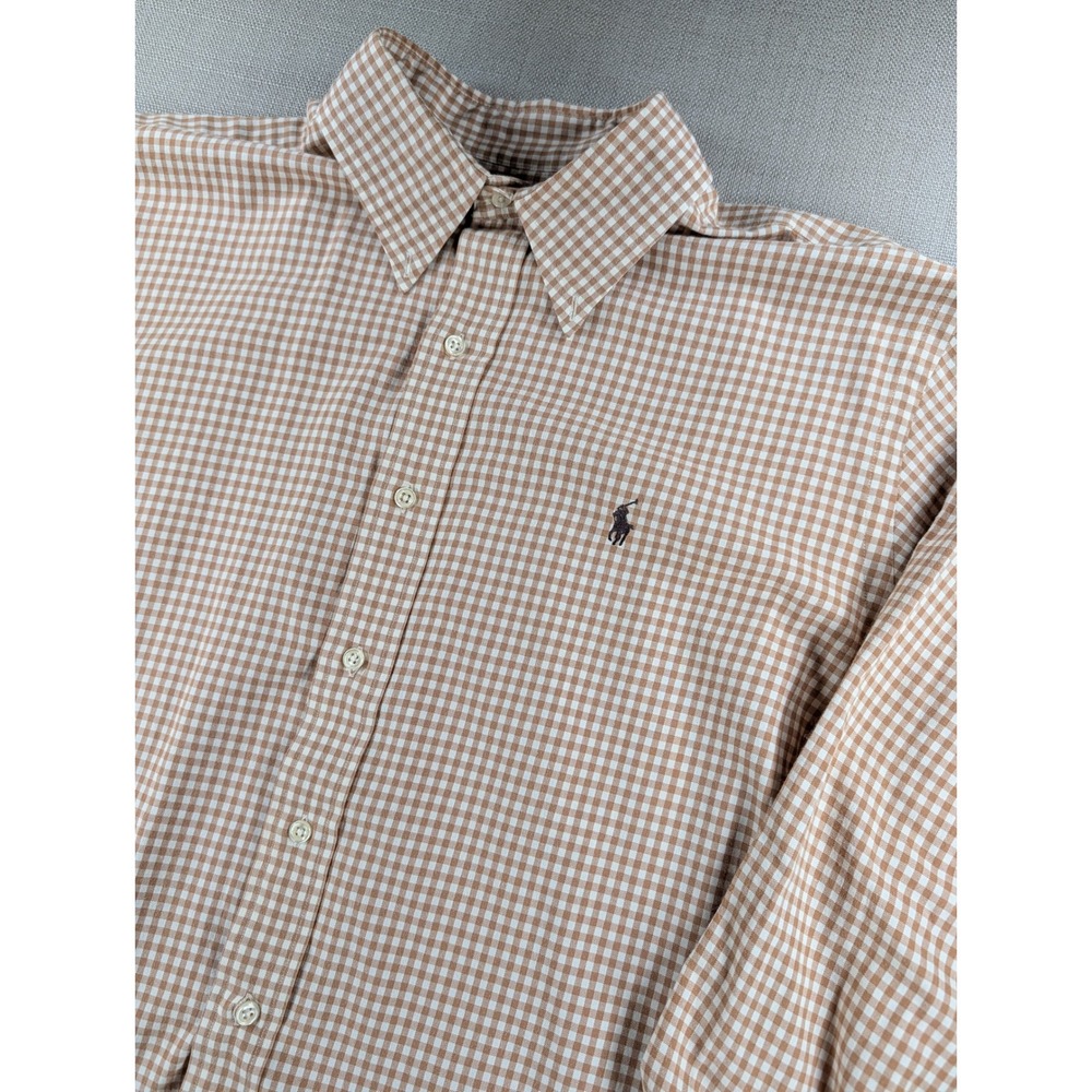 Ralph Lauren Mens XL Classic Fit Tan Gingham Plaid Button Down Shirt Long Sleeve - Picture 5 of 9